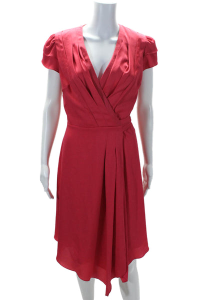 Antonio Melani Womens Bright Red Pleated V-neck Short Sleeve Wrap Dress Size 2