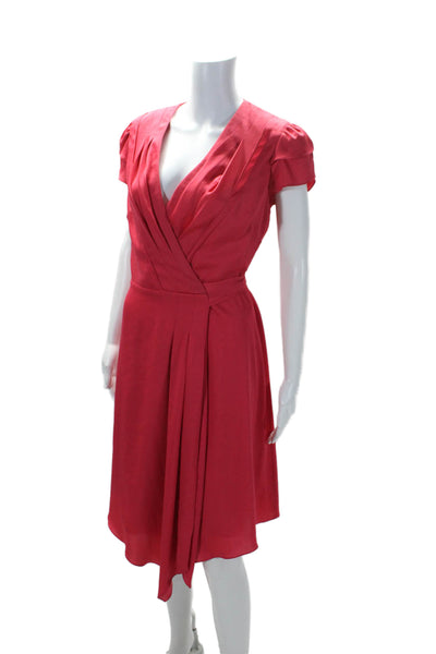 Antonio Melani Womens Bright Red Pleated V-neck Short Sleeve Wrap Dress Size 2