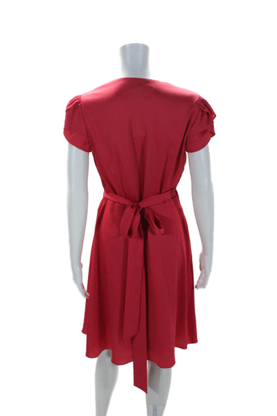 Antonio Melani Womens Bright Red Pleated V-neck Short Sleeve Wrap Dress Size 2