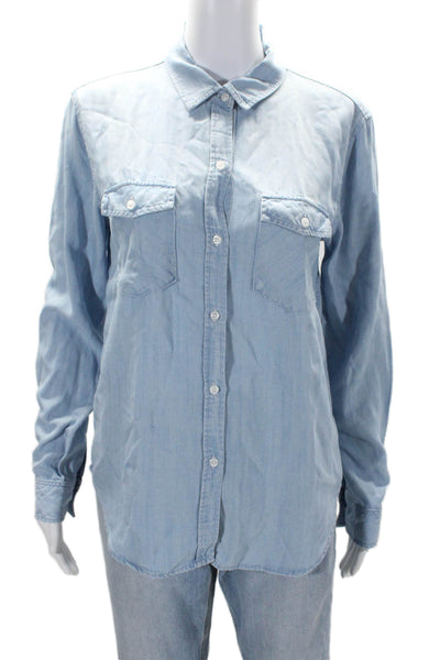Rails Womens Button Front Long Sleeve Pocket Collared Shirt Blue Size Small