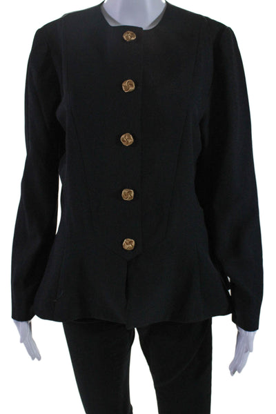 Leslie Fay Collection Round Neck Long Sleeves Button Up Jacket Black Size 12