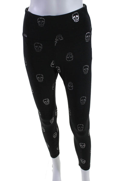 N Women's High Waist Full Length Skull Graphic Athletic Leggings Black Size S