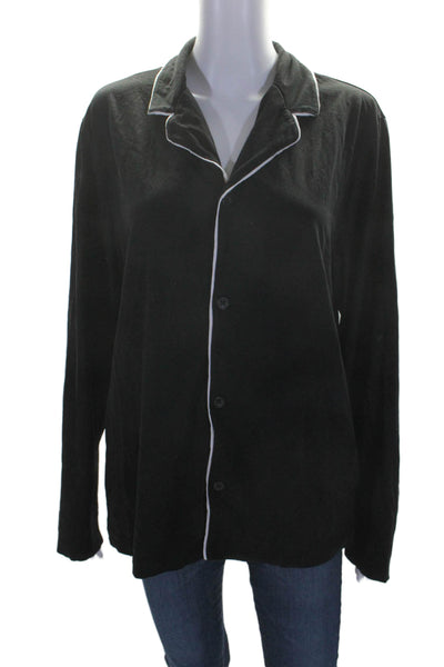 James Perse Classics Womens Button Down Pajama Shirt Black White Cotton Size 2