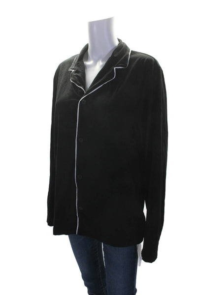 James Perse Classics Womens Button Down Pajama Shirt Black White Cotton Size 2