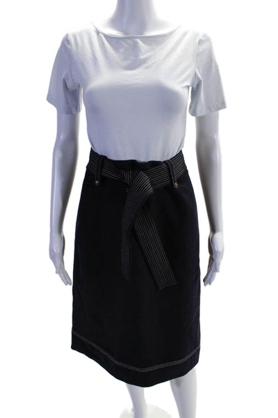 J Crew Womens Waist Tie Back Zip Long Straight Skirt Wool Blue Size 6