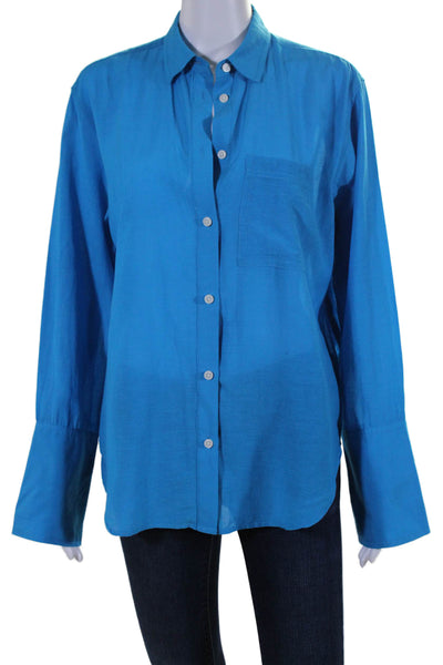 J Crew Women's Collared Long Sleeves Pocket Button Down Shirt Blue Size 4