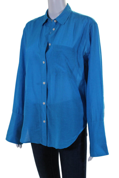 J Crew Women's Collared Long Sleeves Pocket Button Down Shirt Blue Size 4