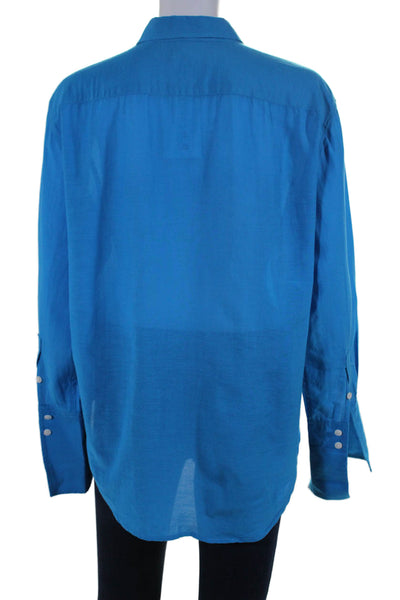 J Crew Women's Collared Long Sleeves Pocket Button Down Shirt Blue Size 4