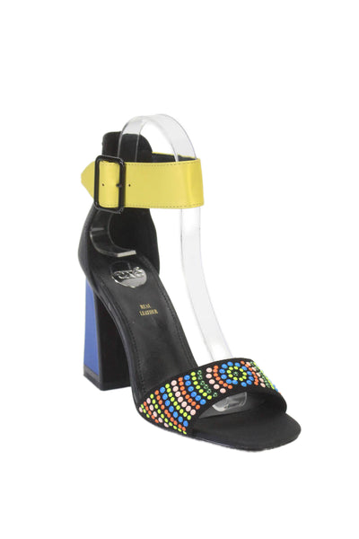Exe Womens Leather Beaded Ankle Strap Sandal Heels Multi Colored Size 36 6