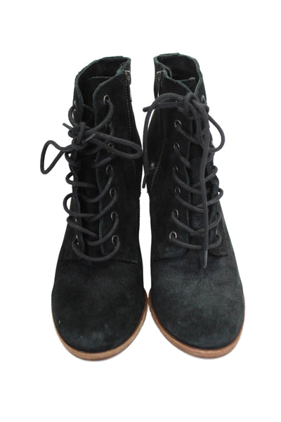 Kork-Ease Womens Suede Lace Up Almond Toe Block Heel Booties Black Size 6.5