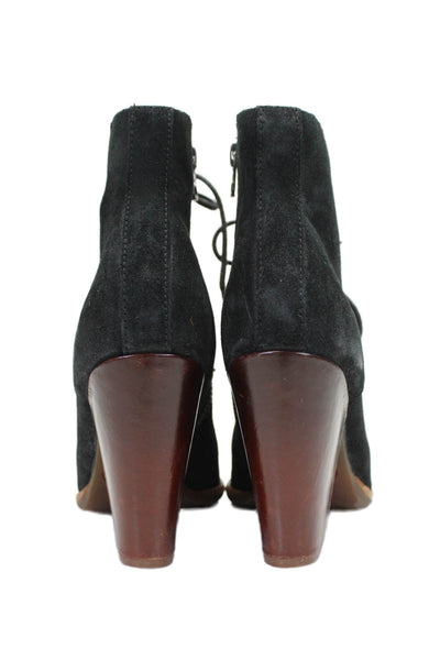 Kork-Ease Womens Suede Lace Up Almond Toe Block Heel Booties Black Size 6.5