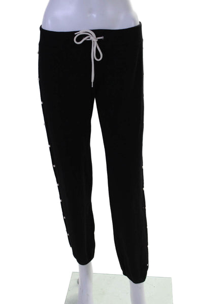 Monrow Womens Beaded Drawstring Waist Low-Rise Tapered Sweatpants Black Size XS