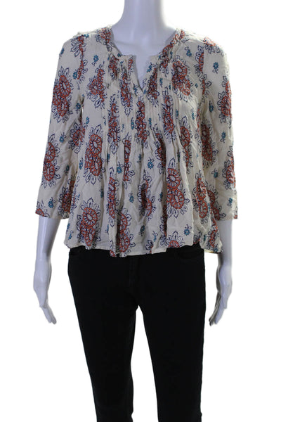 Vanessa Virginia Womens Long Sleeve Floral Print Blouse White Size 2