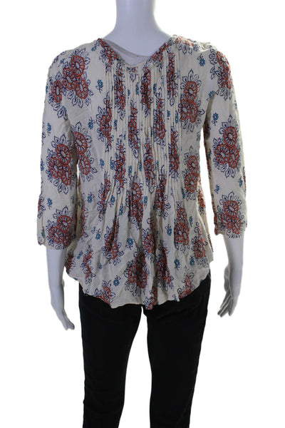 Vanessa Virginia Womens Long Sleeve Floral Print Blouse White Size 2