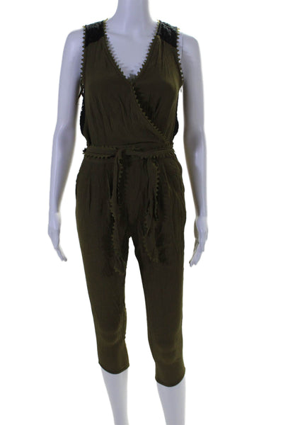 Leifsdottir Anthropologie Womens Side Zip Lace Scalloped Trim Jumpsuit Green 0P