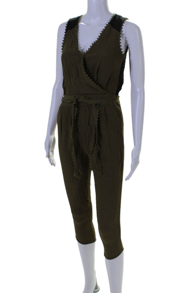 Leifsdottir Anthropologie Womens Side Zip Lace Scalloped Trim Jumpsuit Green 0P