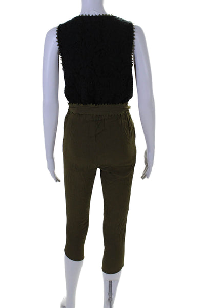 Leifsdottir Anthropologie Womens Side Zip Lace Scalloped Trim Jumpsuit Green 0P