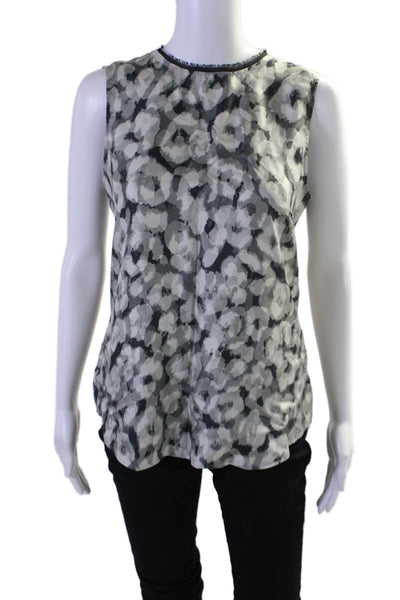 Theory Women Sleeveless Back Zip Abstract Blouse Gray Size Small