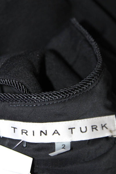 Trina Turk Womens Scoop Neck Back Zip Mid Calf Dress Black Size 2