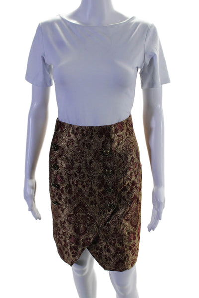 Banana Republic Womens Button Front Abstract Print Knee Length Skirt Red 8