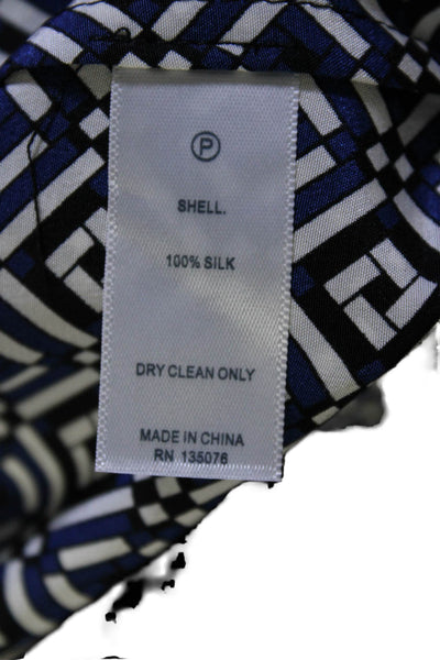 C Wonder Womens Long Sleeve Abstract Print Button Down Top Silk Blue Small