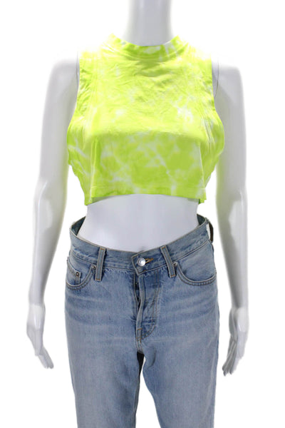 Lululemon Womens Crew Neck Tie Dyed Cropped Tank Top Green Cotton Size 0