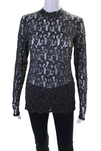 NU Denmark Womens Textured Distress Lace Long Sleeved Halterneck Top Gray Size M