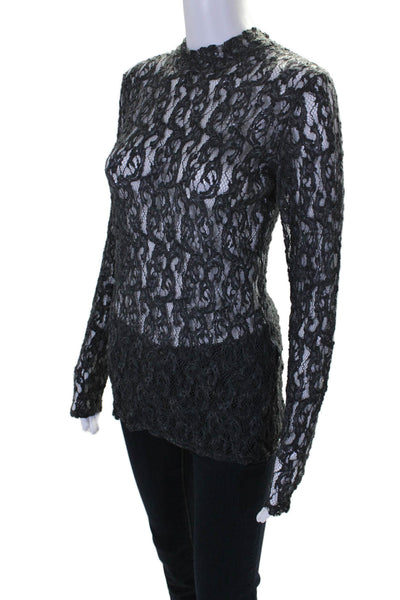 NU Denmark Womens Textured Distress Lace Long Sleeved Halterneck Top Gray Size M