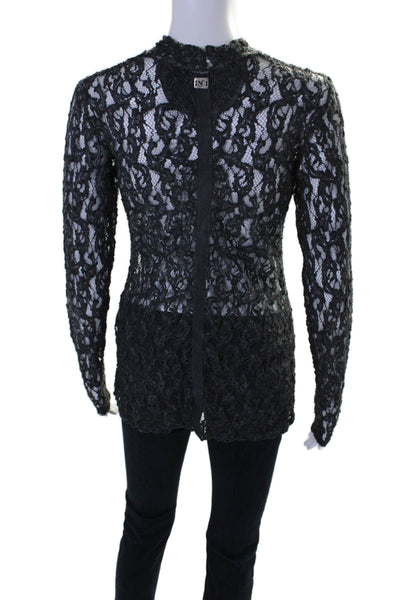 NU Denmark Womens Textured Distress Lace Long Sleeved Halterneck Top Gray Size M