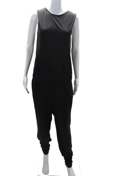 Halston Heritage Womens Two Pocket Round Neck Sleeveless Jumpsuit Gray Size S