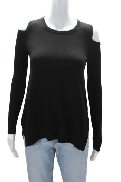 Central Park West Womens Black Crew Neck Cold Shoulder Sweater Top Size XS