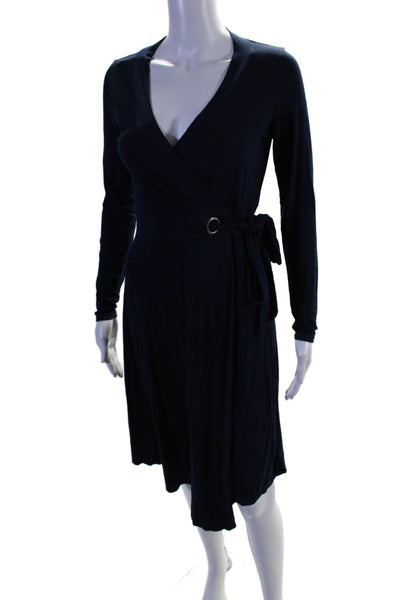 Three Dots Womens Navy V-Neck Embellished Belt Long Sleeve Shift Dress Size S