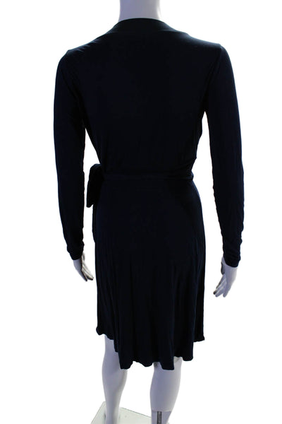 Three Dots Womens Navy V-Neck Embellished Belt Long Sleeve Shift Dress Size S
