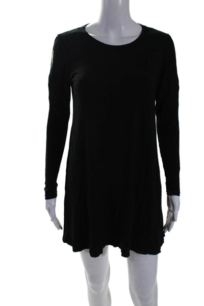 LNA Womens Long Sleeve Ribbed Crewneck A Line Mini Dress Black Size S