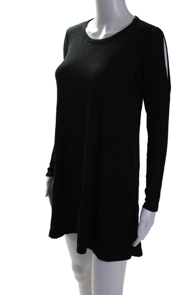 LNA Womens Long Sleeve Ribbed Crewneck A Line Mini Dress Black Size S