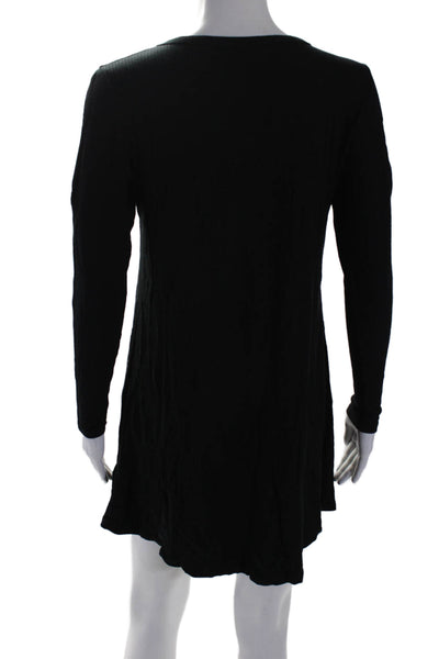 LNA Womens Long Sleeve Ribbed Crewneck A Line Mini Dress Black Size S