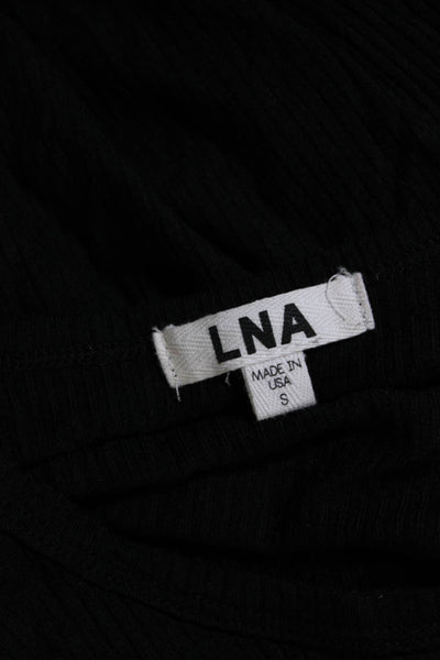 LNA Womens Long Sleeve Ribbed Crewneck A Line Mini Dress Black Size S