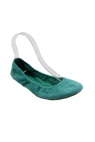 BCBGMAXAZRIA Womens Suede Round Toe Slip On Flat Turquoise Size 7.5