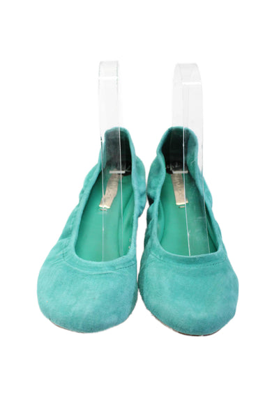 BCBGMAXAZRIA Womens Suede Round Toe Slip On Flat Turquoise Size 7.5