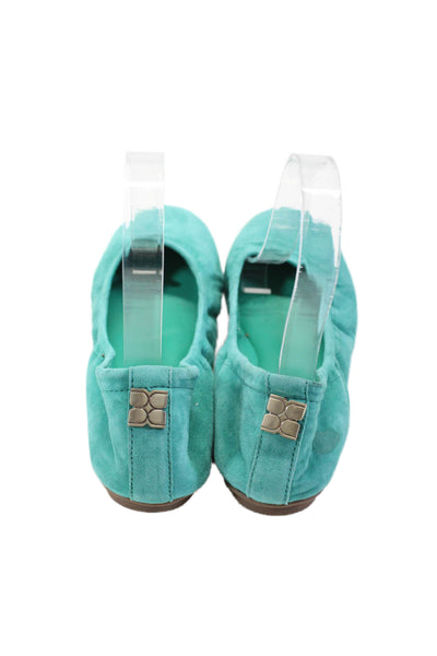 BCBGMAXAZRIA Womens Suede Round Toe Slip On Flat Turquoise Size 7.5