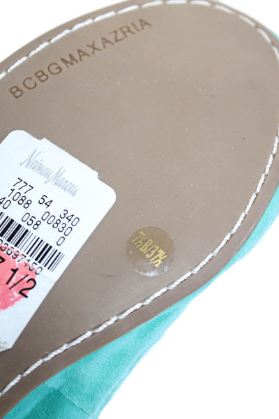 BCBGMAXAZRIA Womens Suede Round Toe Slip On Flat Turquoise Size 7.5