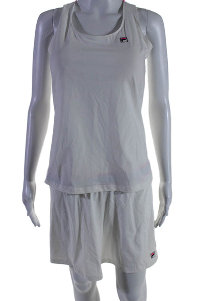 Fila Womens Striped Trim Logo Lightweight Tank Top Skort Set White Size Medium