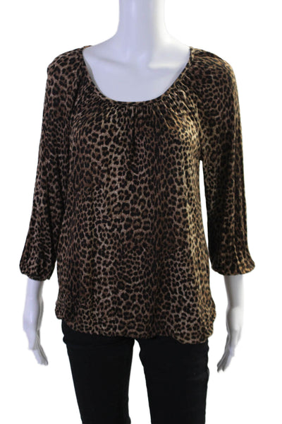 Michael Michael Kors Womens Long Animal Print Blouse Beige Size XS