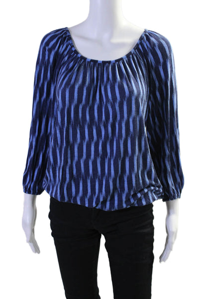 Michael Michael Kors Womens Long Sleeve Striped Scoop Neck Top Blue XS