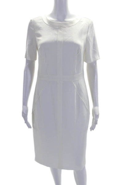 BASLER Womens Back Zip Short Sleeve Scoop Neck Long Dress White Size Large