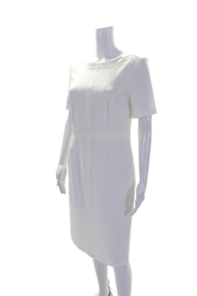 BASLER Womens Back Zip Short Sleeve Scoop Neck Long Dress White Size Large