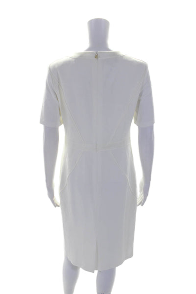 BASLER Womens Back Zip Short Sleeve Scoop Neck Long Dress White Size Large