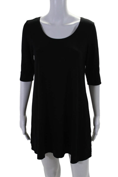 Eileen Fisher Womens Short Sleeve Scoop Neck A Line Shift Dress Black Size S