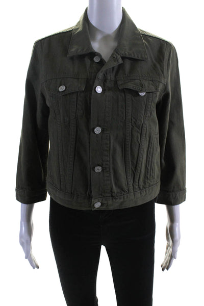 Trave Womens Button Front Collared Jean Jacket Green Denim Size Small