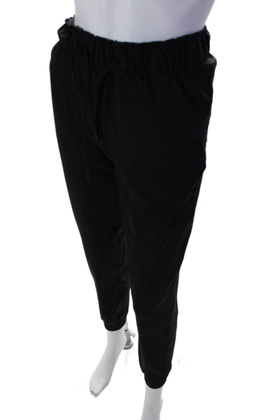 Lululemon Womens Ruffles Hem Tapered Ribbed Ankle Drawstring Pants Black Size 2